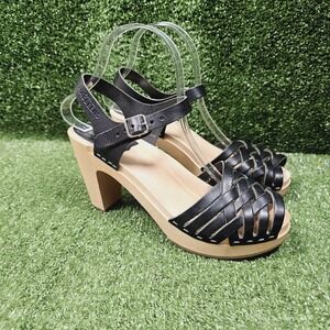 Swedish Hasbeen Sky‎ High Braided Black Leather Sandal in Natural Womens 39 US 9
